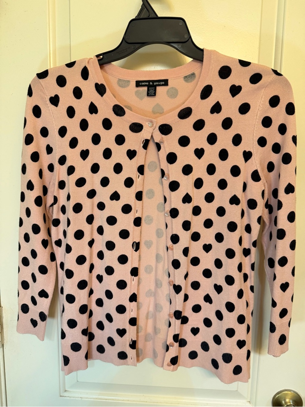 cable & gauge Polka Dot & Heart Print Cardigan Pink & Black Medium